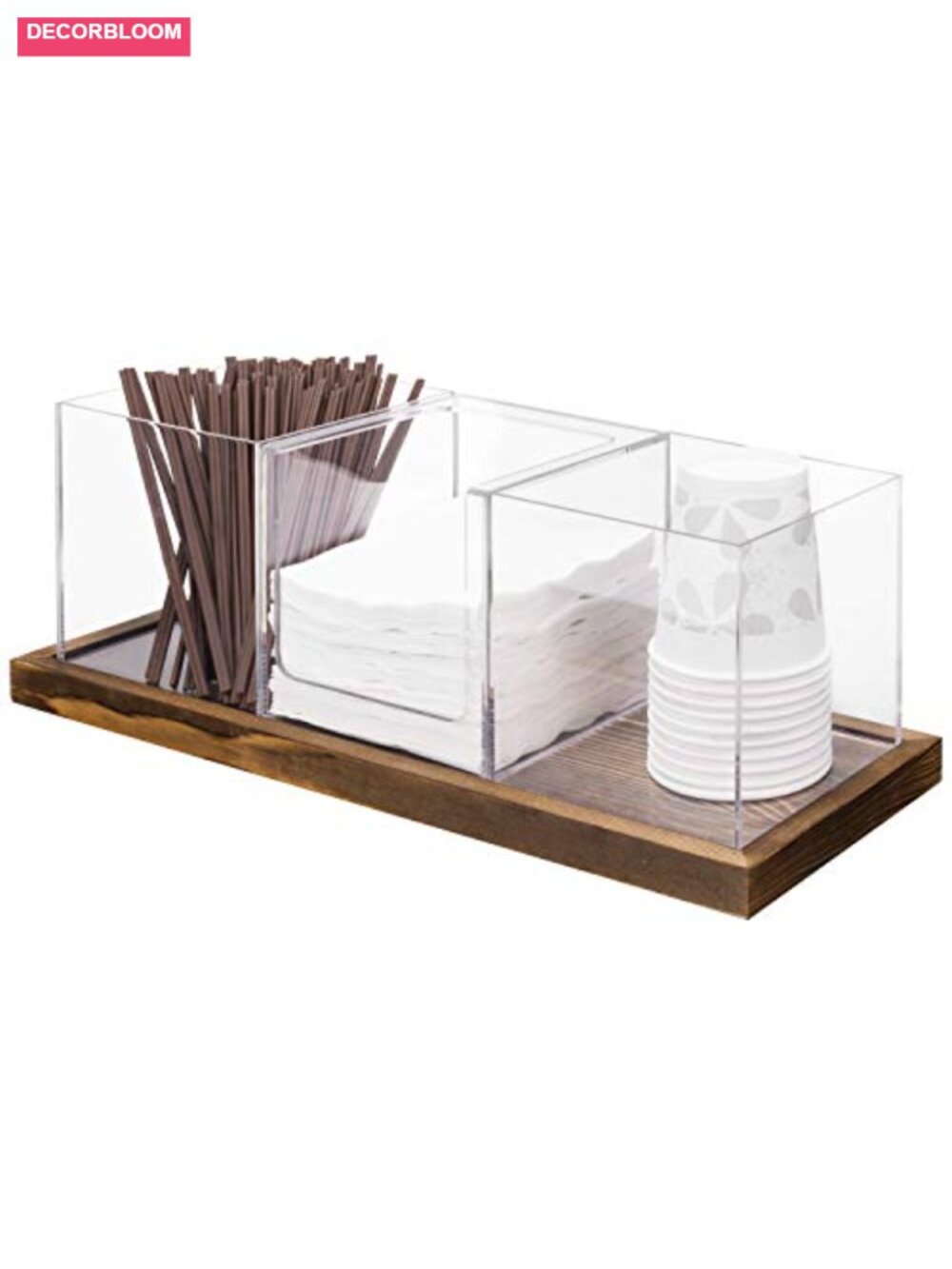 Coffee Tea Station Organizer Acrylic Wood 4 Piece Set